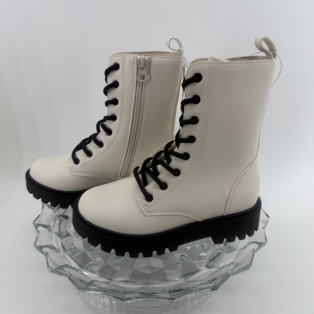 Art Class Khari Boots Girls Size 1 Cream White Combat Lug Sole Side Zip 09312013